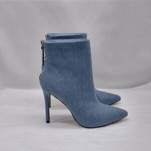 Bebe Dasha Denim Ankle Boots Women's 7.5M Blue Stiletto Heel Going Out Shoes